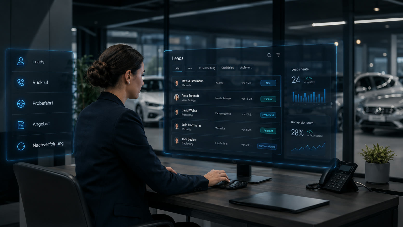 Autohaus Effizienz steigern: Lead-Dashboard mit Rückruf, Probefahrt, Angebot und Nachverfolgung für den Verkauf
