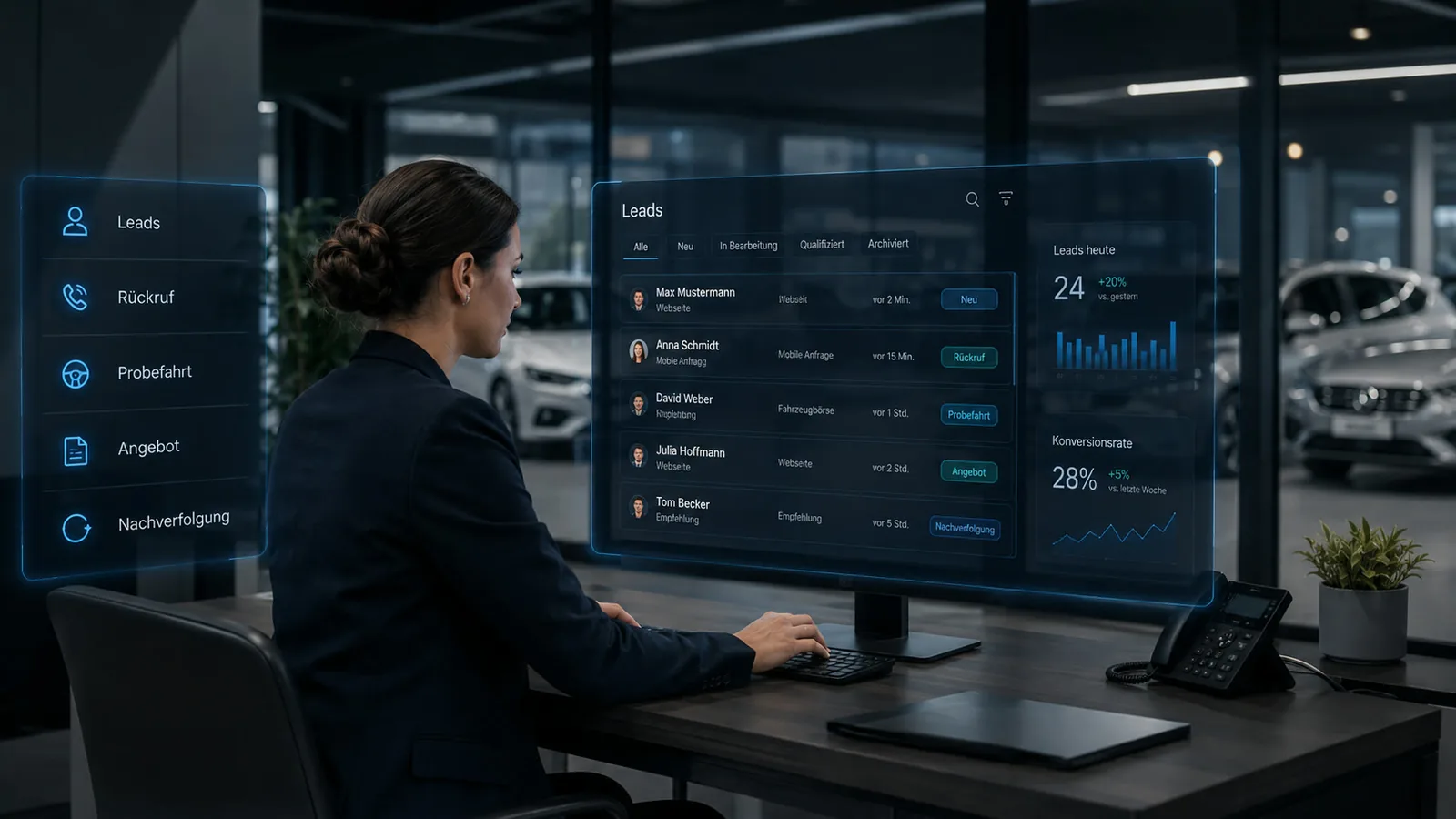 Autohaus Effizienz steigern: Lead-Dashboard mit Rückruf, Probefahrt, Angebot und Nachverfolgung für den Verkauf
