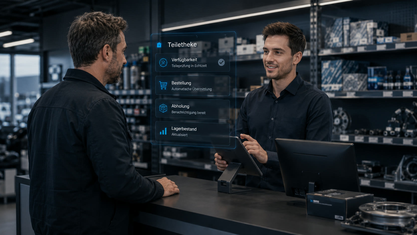 HU-Reminder und Service-Erinnerung automatisch: Teiletheke mit digitaler Verfügbarkeitsprüfung, Bestellung und Lagerbestand