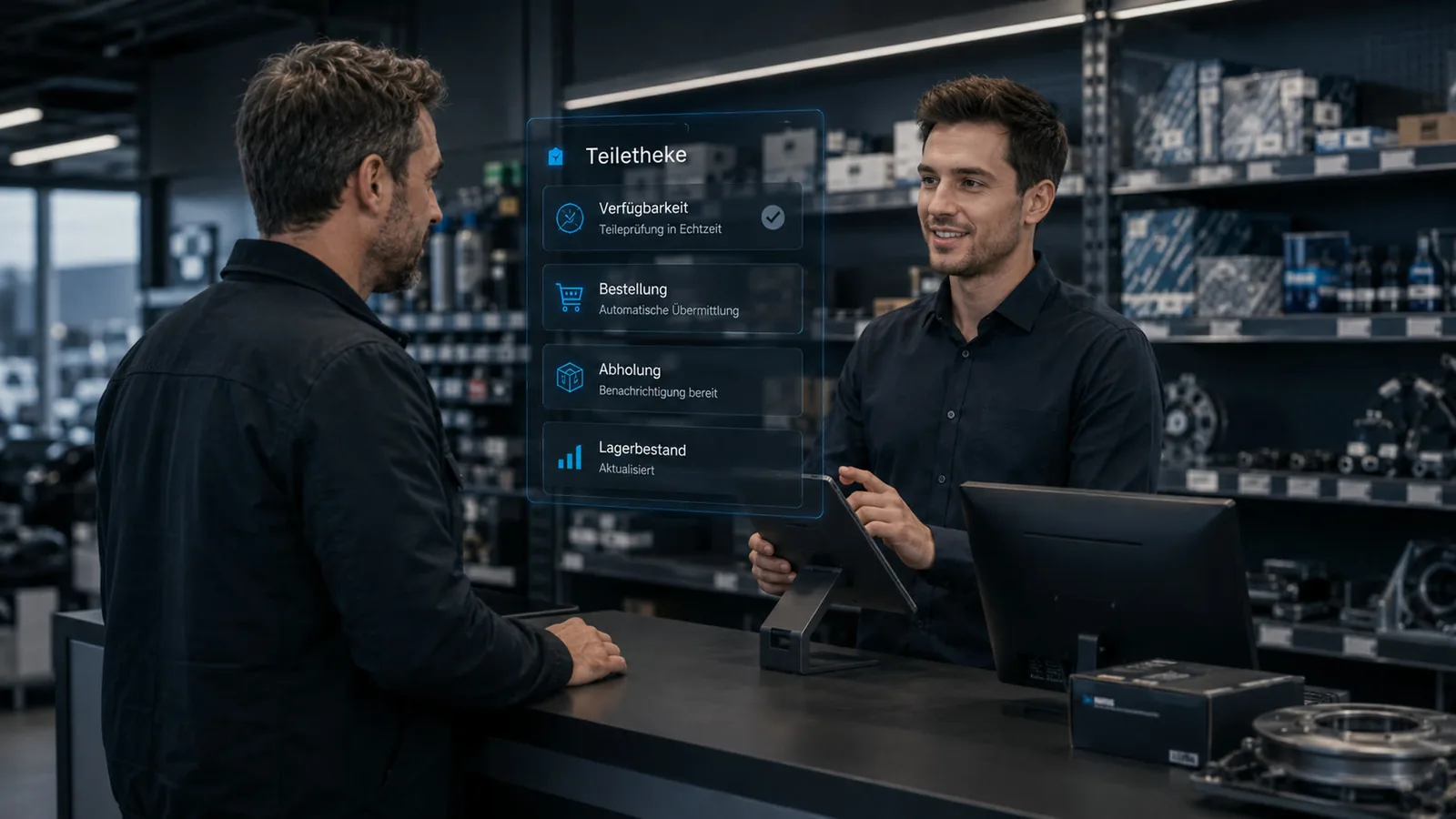 HU-Reminder und Service-Erinnerung automatisch: Teiletheke mit digitaler Verfügbarkeitsprüfung, Bestellung und Lagerbestand